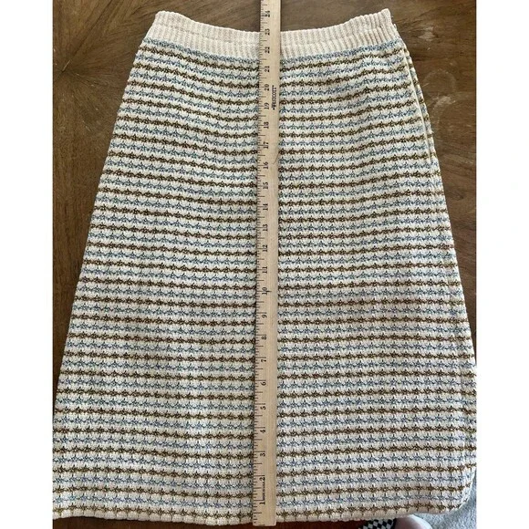 Vintage CISA OF ITALY Knit Cream Skirt Suit, Gold Silver Check Pattern, Size 10